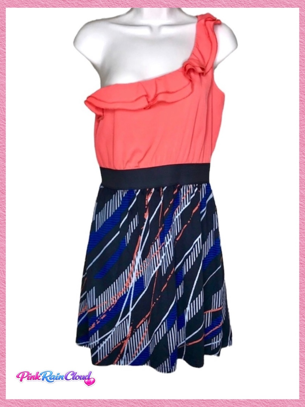 Speechless 90s Coral Graphic Print One Shoulder Ruffle Mini Dress Juniors M